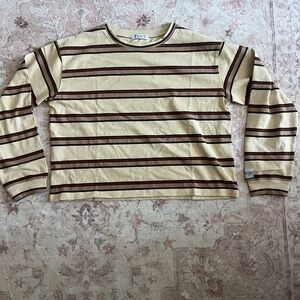 FANCY Striped Long Sleeve Tee - Tan and Brown